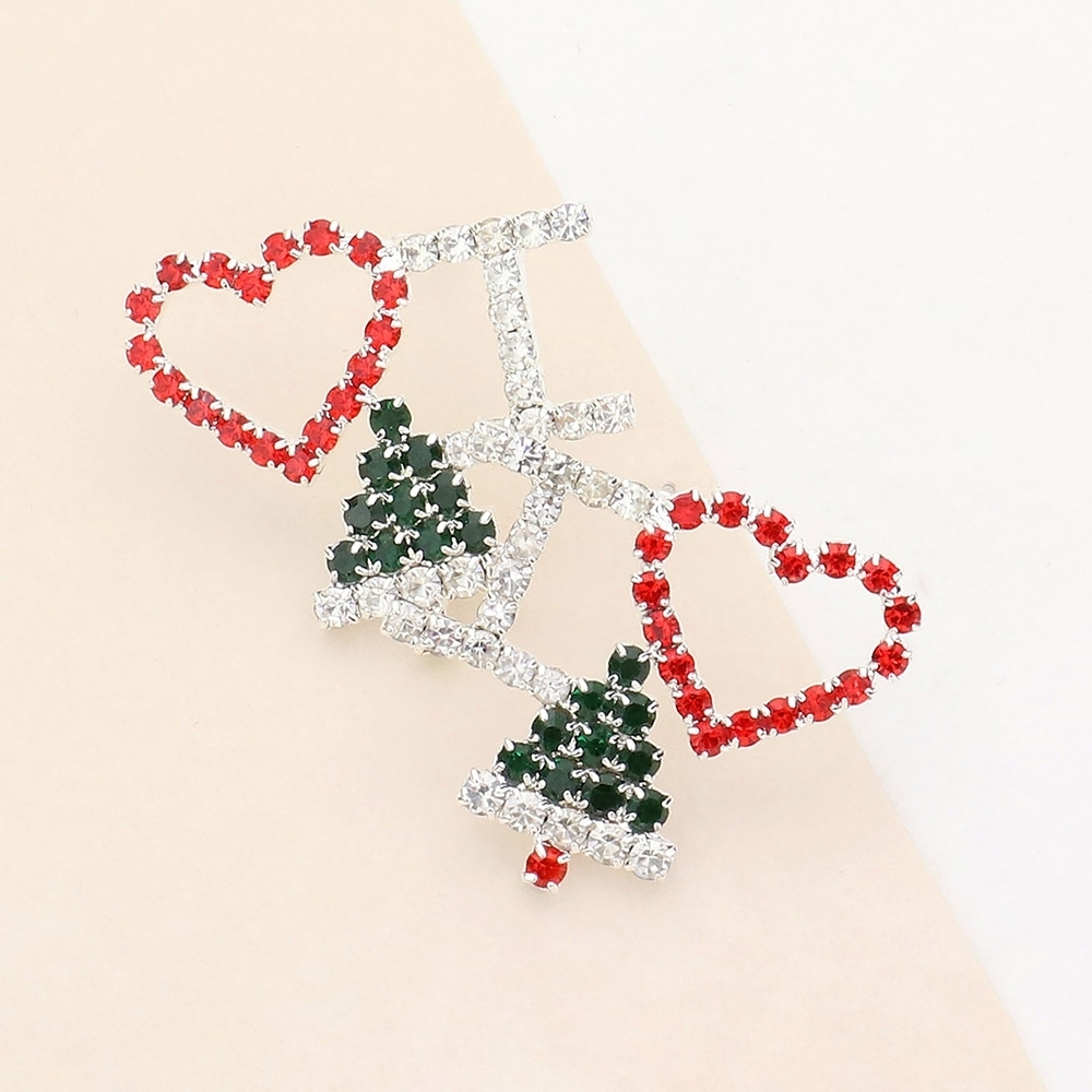 Festive Silver and Red Crystal Brooch